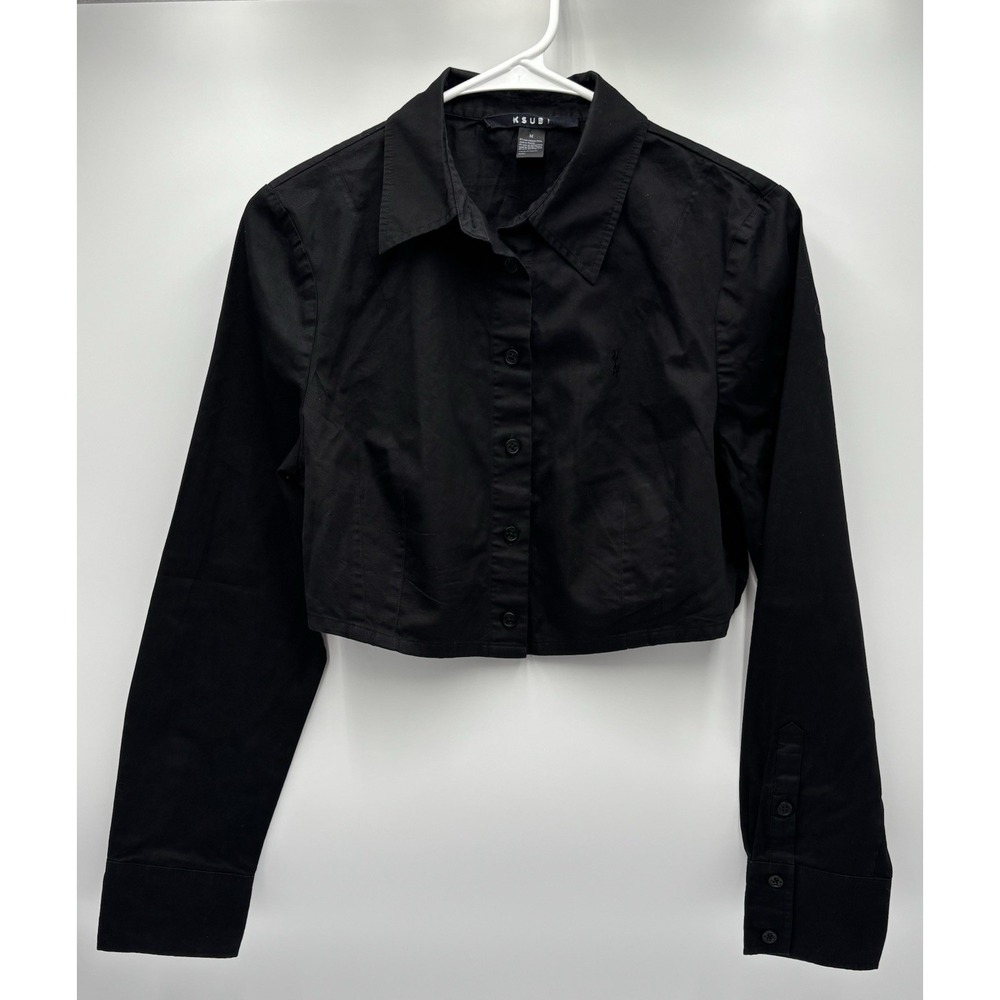 Ksubi Cropped Button Front Shirt Womens M Black Minimalist Luxury Cotton - Picture 3 of 11